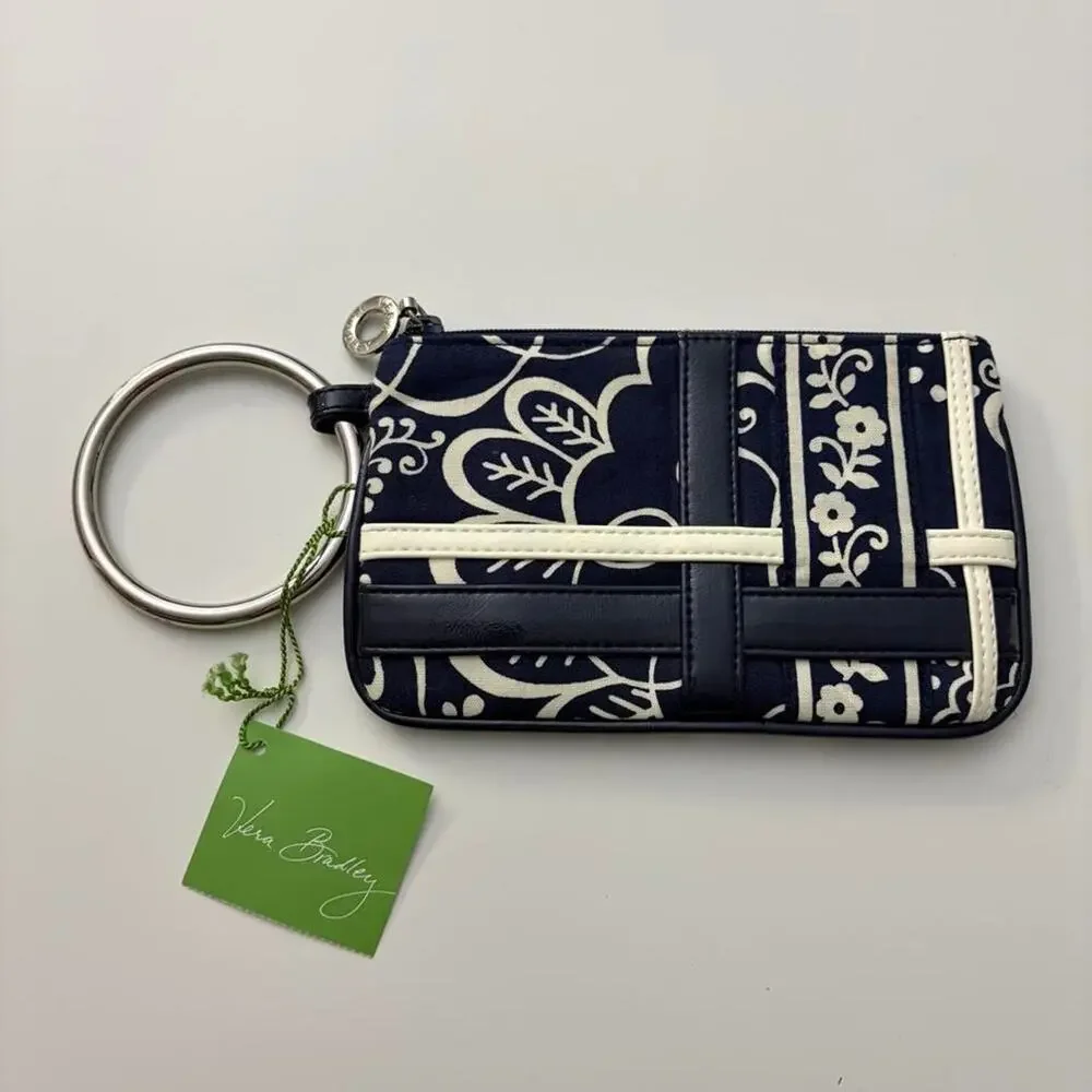 NWT Vera Bradley Bangle Wristlet Twirly Birds Navy Blue and White Pattern